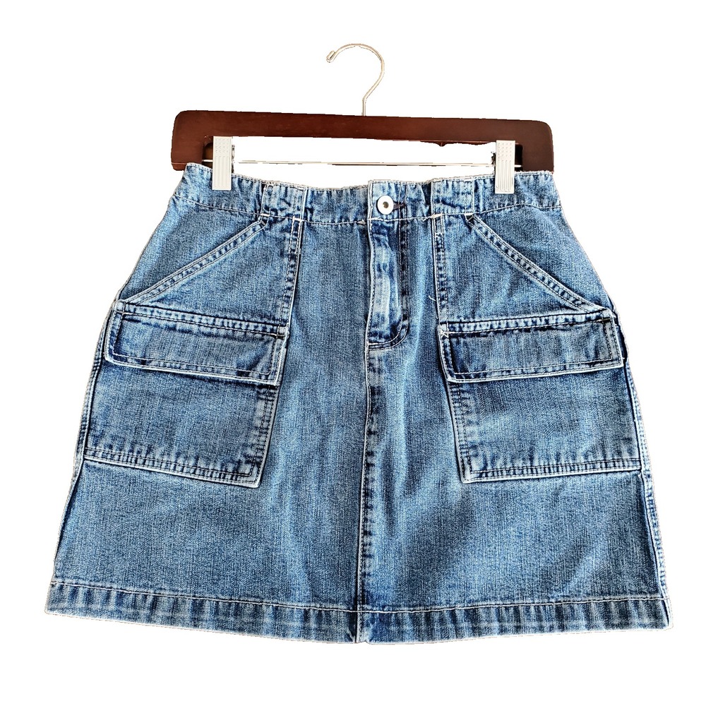 Vintage Y2K Gap Cargo Mini Skirt Jean Womens 4 90s Grunge Distressed Denim 28"W